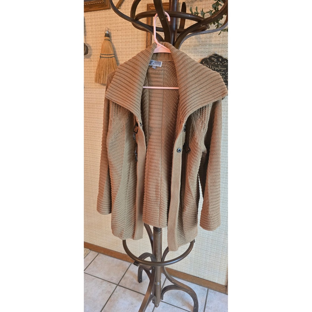 JM Collection Tan Brown Chunky Knit Shawl Collar Toggle Cardigan Sweater Large